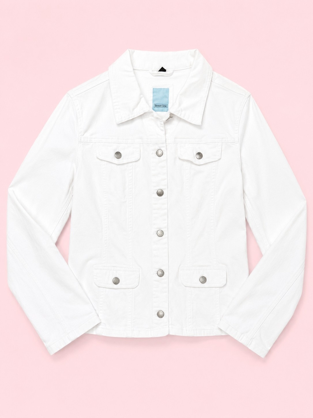 Classic White Denim Jacket With Silver Buttons
